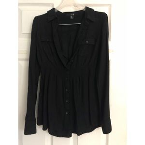 Black Fitted Flannel-like Shirt